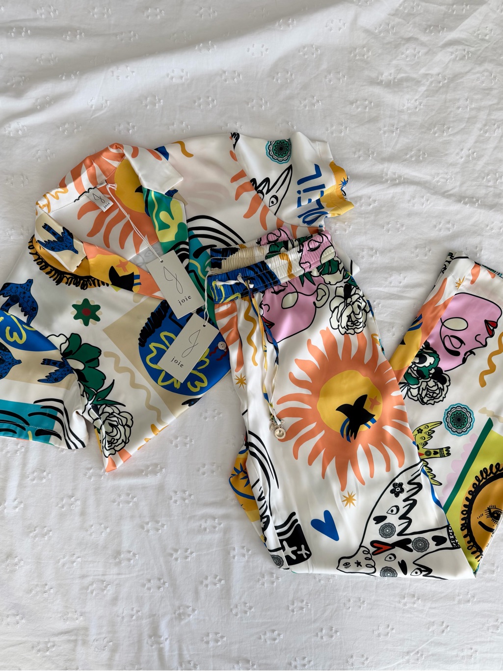 Joie Printed Satin Lounge Set Multicolor Sun & Floral Motif